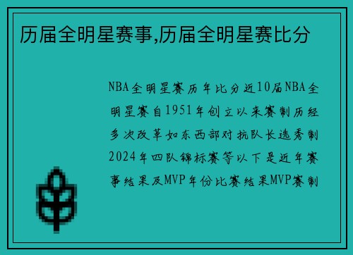 历届全明星赛事,历届全明星赛比分